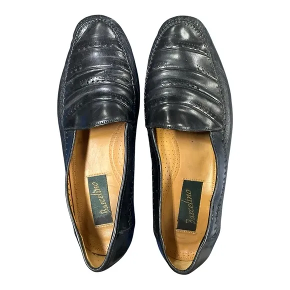 Barcelino Mens 11.5 Loafers Black 1956 H Stripe Soft Leather Hand Made In Spain