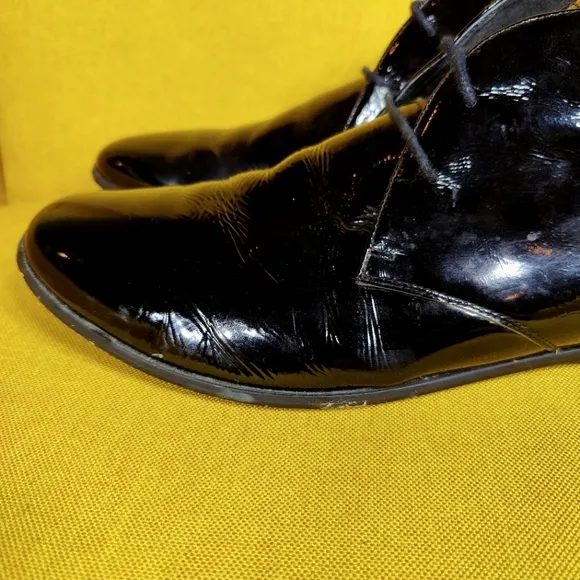 Bed Stu Men's Black Patent Leather Chukka Lace Up Boots Shoes Size 10
