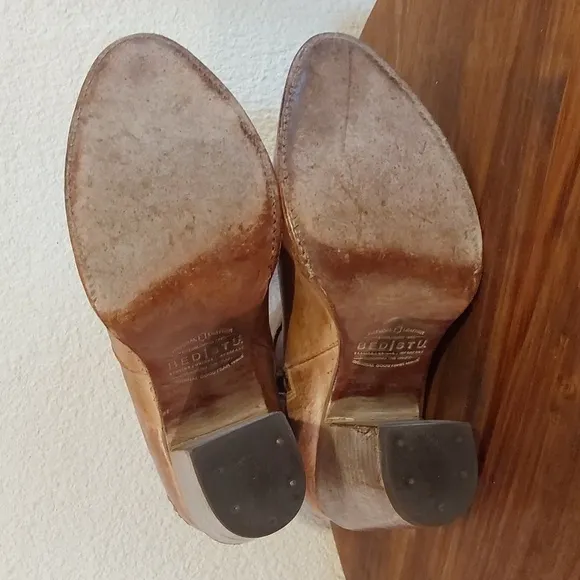Bed Stu Tan Distressed Isla Boots heel leather Bootie Trendy Zipper EUC Sz.6.5