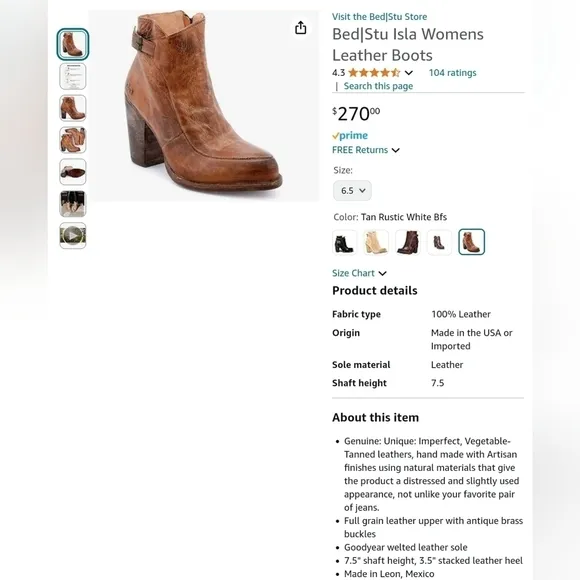 Bed Stu Tan Distressed Isla Boots heel leather Bootie Trendy Zipper EUC Sz.6.5