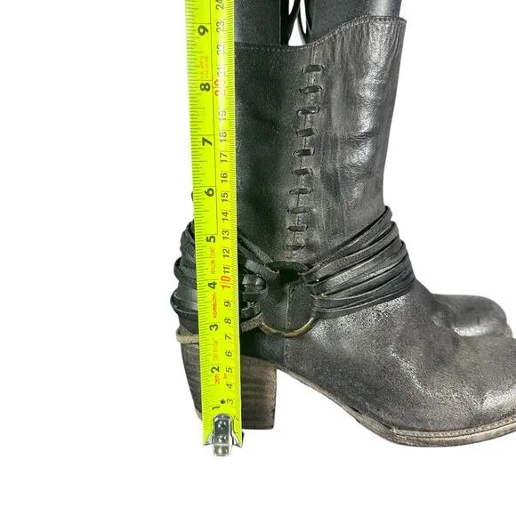 BED|STU REA Rustic Leather Moto Boots Size 7.5 O-Ring Mid-Calf Vibram Sole