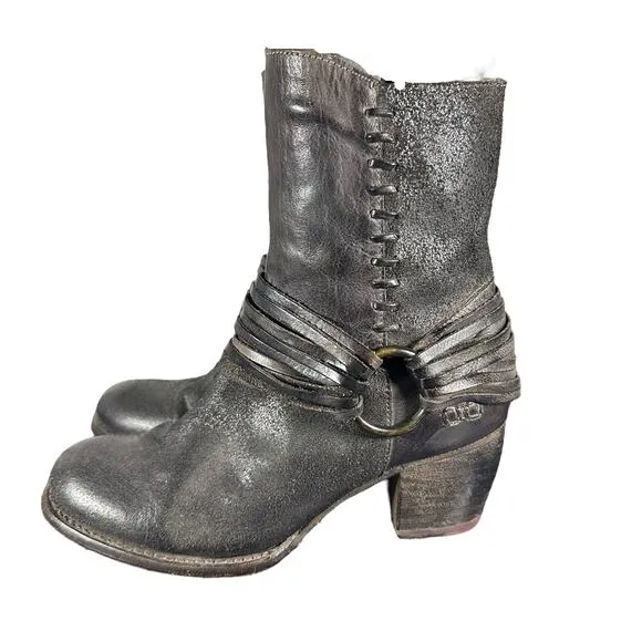 BED|STU REA Rustic Leather Moto Boots Size 7.5 O-Ring Mid-Calf Vibram Sole