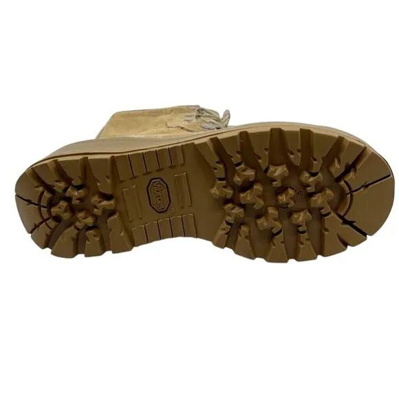 Belleville Womens Combat Boots Beige Round Toe Mid Calf Lace Up Wedge Heel 5 New