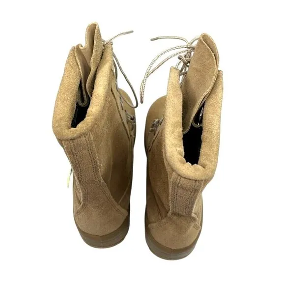 Belleville Womens Combat Boots Beige Round Toe Mid Calf Lace Up Wedge Heel 5 New