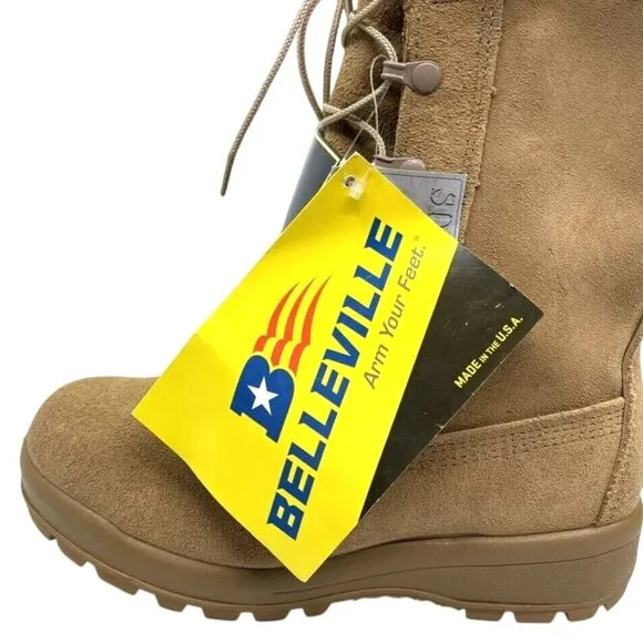 Belleville Womens Combat Boots Beige Round Toe Mid Calf Lace Up Wedge Heel 5 New