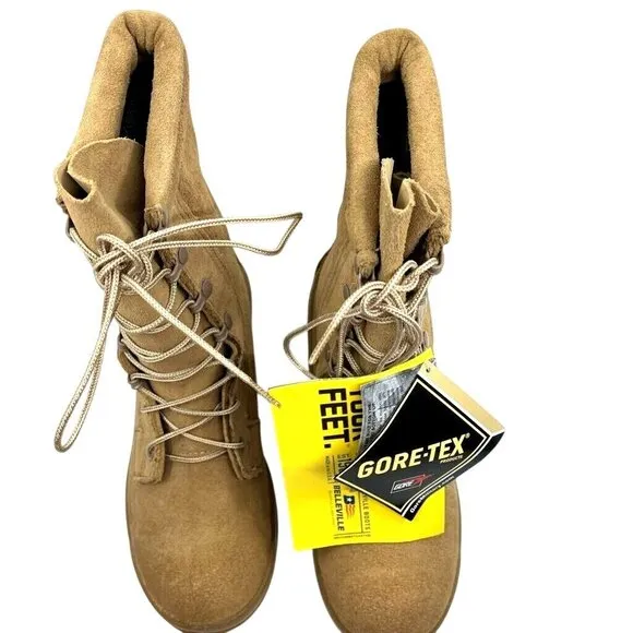 Belleville Womens Combat Boots Beige Round Toe Mid Calf Lace Up Wedge Heel 5 New
