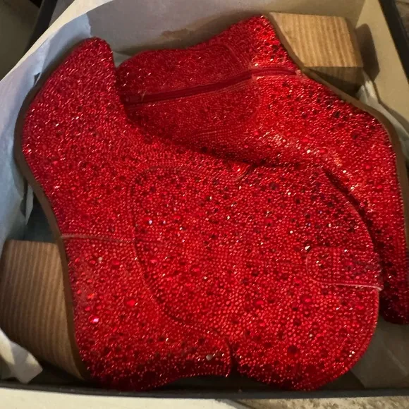 Betsey Johnson Diva red Rhinestone cowboy boots NIB