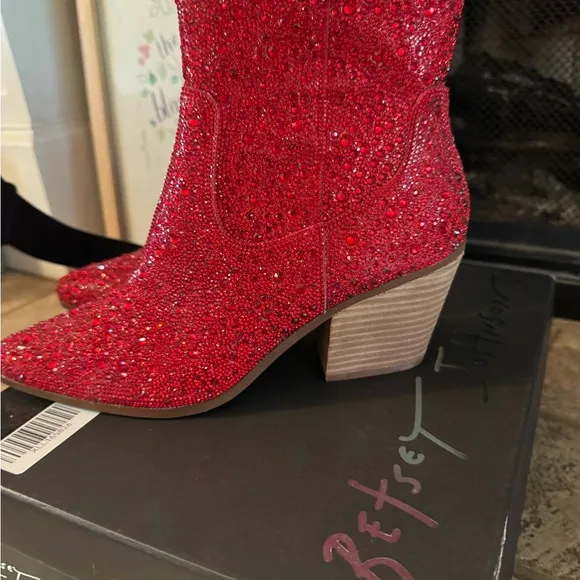 Betsey Johnson Diva red Rhinestone cowboy boots NIB