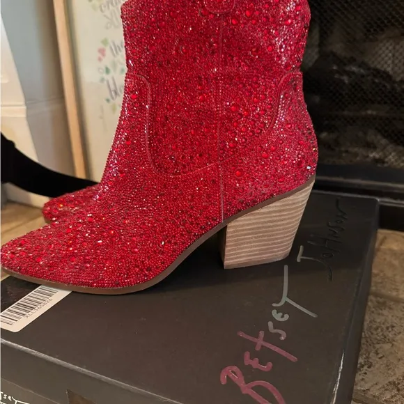 Betsey Johnson Diva red Rhinestone cowboy boots NIB