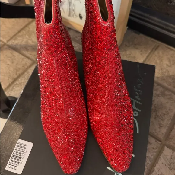 Betsey Johnson Diva red Rhinestone cowboy boots NIB