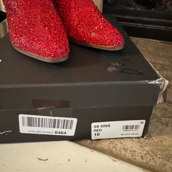 Betsey Johnson Diva red Rhinestone cowboy boots NIB