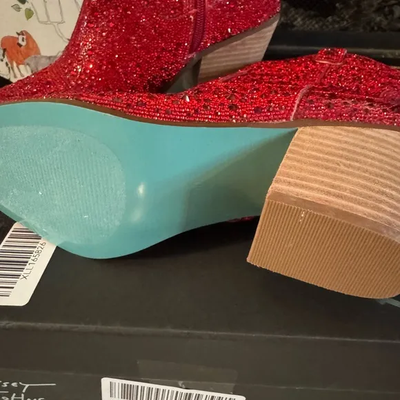 Betsey Johnson Diva red Rhinestone cowboy boots NIB