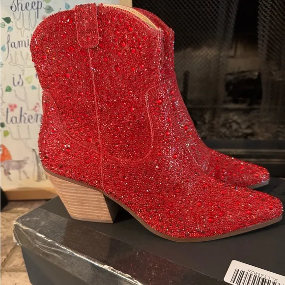 Betsey Johnson Diva red Rhinestone cowboy boots NIB