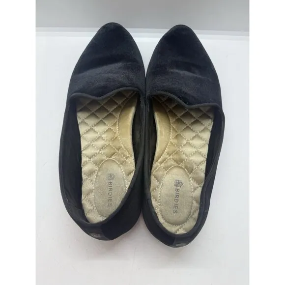 Birdies Black Velvet Heron Flat Loafer Luxury Comfort Shoes Women's Sz 7 Sneaker