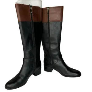Black &amp; Brown Leather Knee Boots Bandalino Zipper 2” Block Heels Worn Once Only