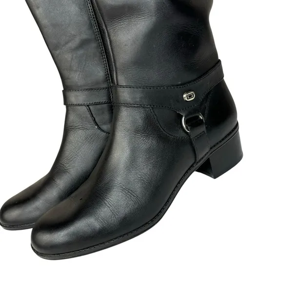 Black &amp; Brown Leather Knee Boots Bandalino Zipper 2” Block Heels Worn Once Only
