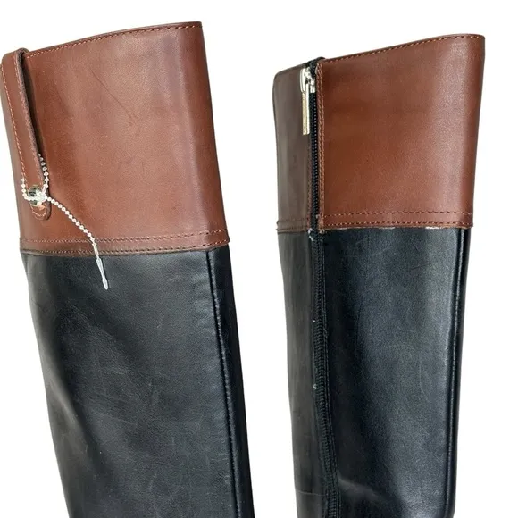 Black &amp; Brown Leather Knee Boots Bandalino Zipper 2” Block Heels Worn Once Only