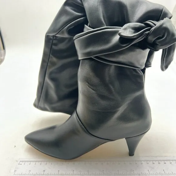 Black Bow Pointed Toe Knee High Long Boot Pull On High Heels Boot Dress Shoes