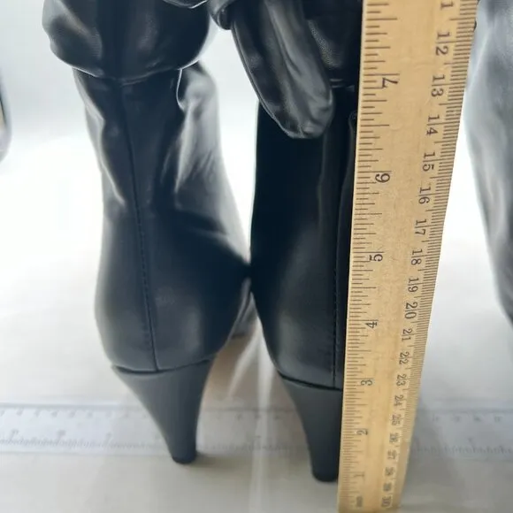 Black Bow Pointed Toe Knee High Long Boot Pull On High Heels Boot Dress Shoes