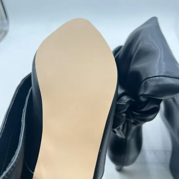 Black Bow Pointed Toe Knee High Long Boot Pull On High Heels Boot Dress Shoes