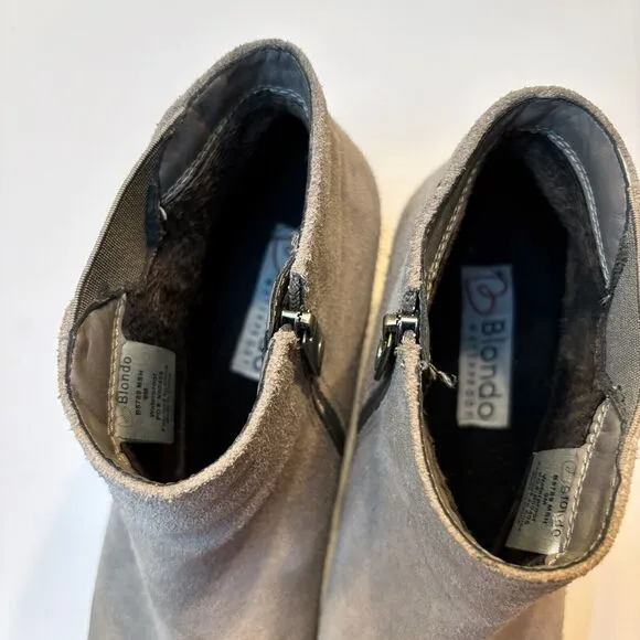 Blondo Women's‎ Grey Suede Leather Waterproof 2&quot; Block Heel Booties US Size 9 M