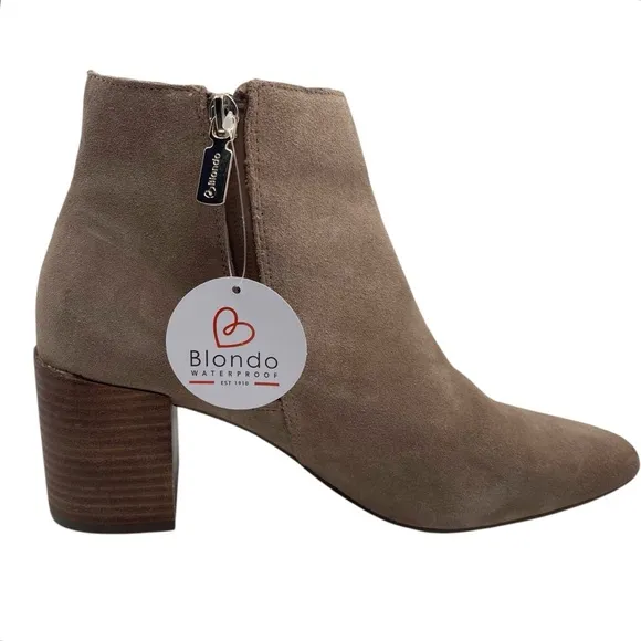 Blondo Womens Shoes Tasel Boots 9.5 Tan Ankle Suede Stacked Heel Waterproof