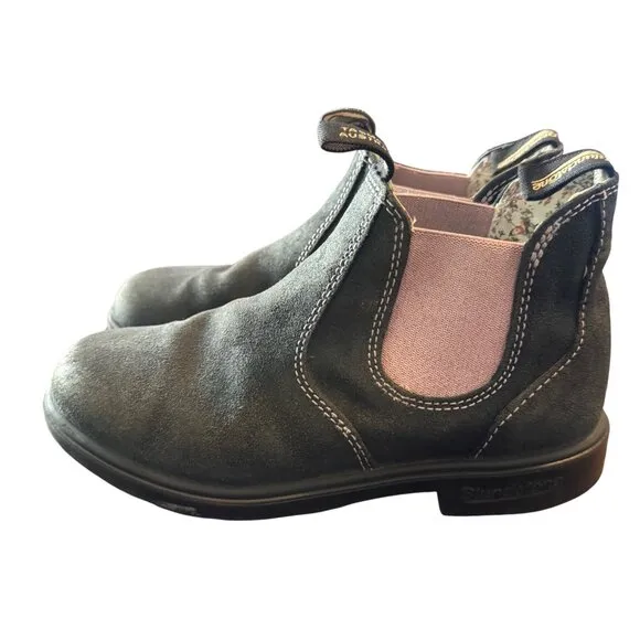 Blundstone Big Kids SIZE AU 3/US 4 Black Suede Chelsea Boots With Lilac Elastic