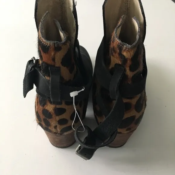 Boden Heeled Ankle Boots Side Zip Up Leopard Print Black Leather Womens …‎