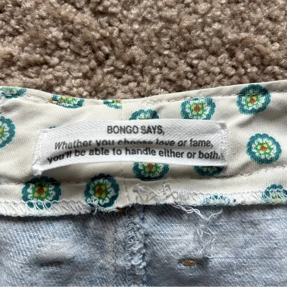 Bongo Light Wash Blue Denim Mini Skirt with Retro Patches Size 26/27