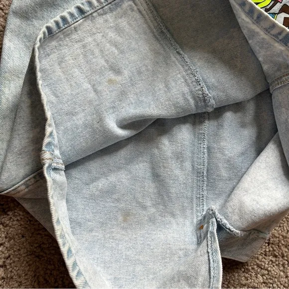 Bongo Light Wash Blue Denim Mini Skirt with Retro Patches Size 26/27