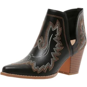 Boots for Women Cowgirl Ankle Western Embroidered Stitched Pointed Toe Cut-out