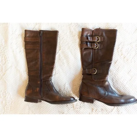 Born Attila Boots Women 7M Leather Brown Riding Boots Military Grunge Preppy