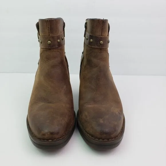 Born Derica Womens Size 8 Brown Leather 3&quot; Heel Buckle Ankle Booties Boots Shoes