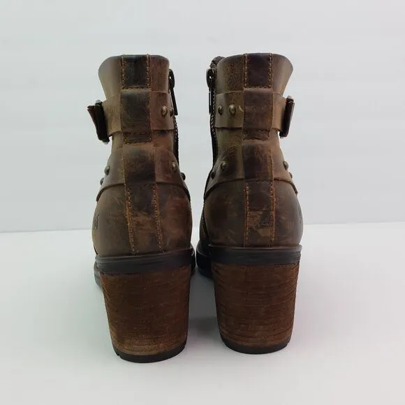 Born Derica Womens Size 8 Brown Leather 3&quot; Heel Buckle Ankle Booties Boots Shoes