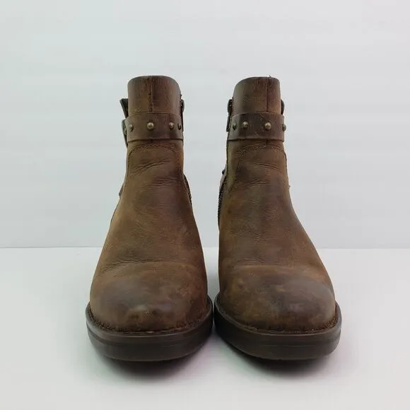 Born Derica Womens Size 8 Brown Leather 3&quot; Heel Buckle Ankle Booties Boots Shoes