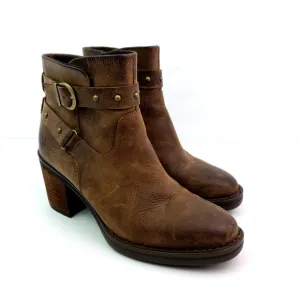 Born Derica Womens Size 8 Brown Leather 3&quot; Heel Buckle Ankle Booties Boots Shoes