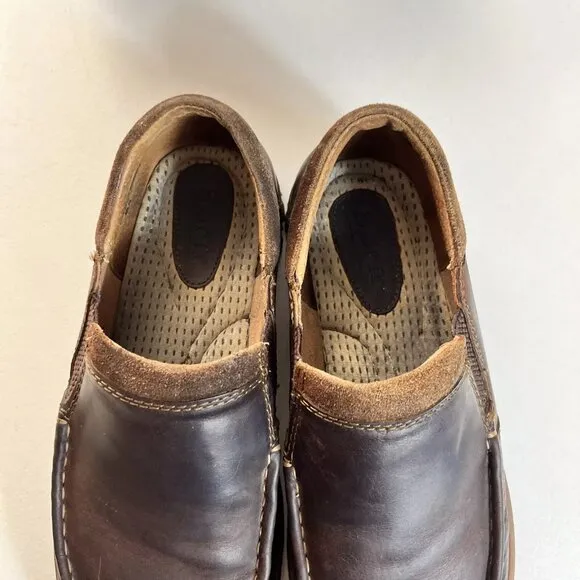 Born Gudmund Mens Size 9.5 Loafers Dark Brown Leather Moc Toe Shoes Slip On GUC!