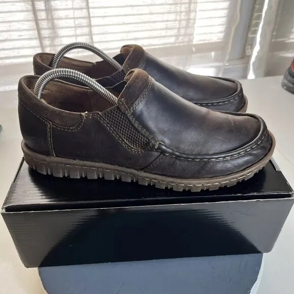 Born Gudmund Mens Size 9.5 Loafers Dark Brown Leather Moc Toe Shoes Slip On GUC!