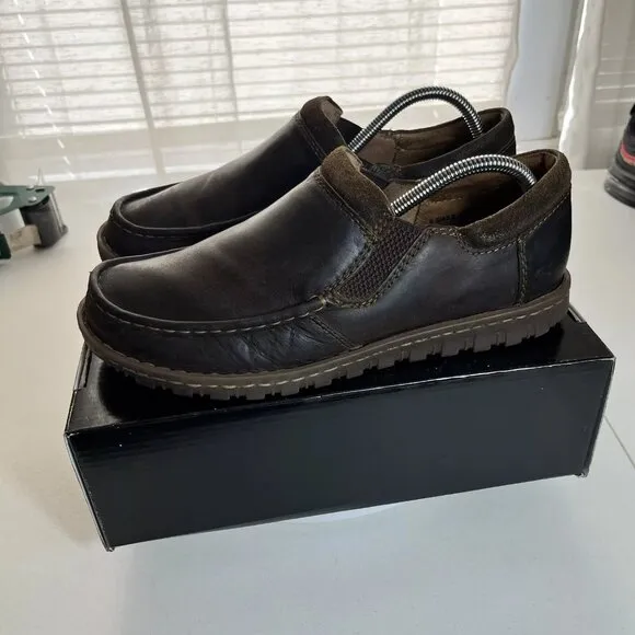 Born Gudmund Mens Size 9.5 Loafers Dark Brown Leather Moc Toe Shoes Slip On GUC!