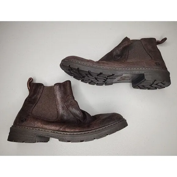 Born Hemlock Brown Suede Coated Chelsea Men's Boots Size 11.5 Pull On Shoes EUC
