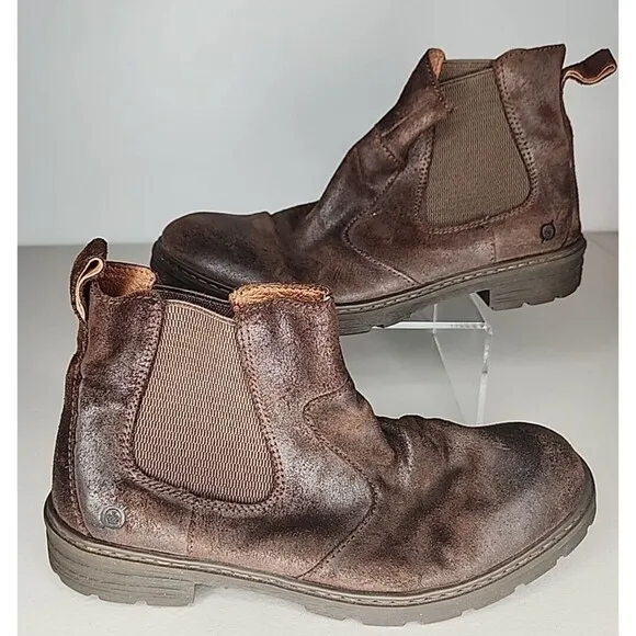 Born Hemlock Brown Suede Coated Chelsea Men's Boots Size 11.5 Pull On Shoes EUC