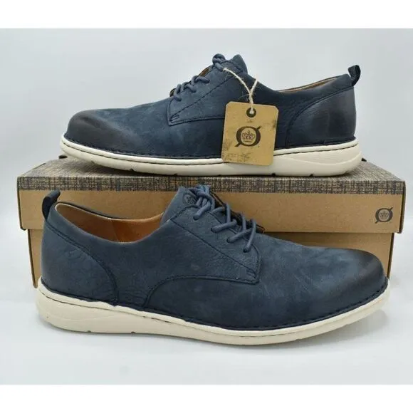Born Mens Size 10 Todd Navy Blue Nubuck Plain Toe Derby Casual Shoes