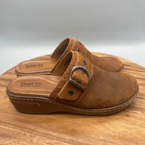 Born Mules Womens Size 9 M Brown Suede Leather Buckle Clogs Comfort