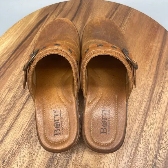 Born Mules Womens Size 9 M Brown Suede Leather Buckle Clogs Comfort