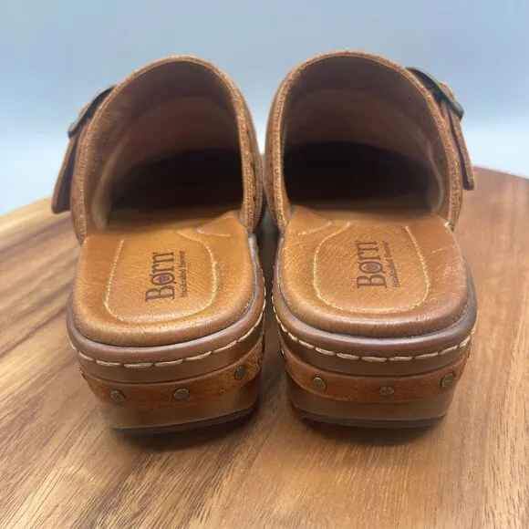 Born Mules Womens Size 9 M Brown Suede Leather Buckle Clogs Comfort