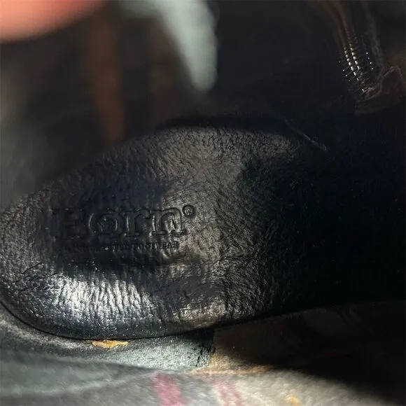Born Women's Black Leather Ankle Booties Size 7.5 Casual Zip Buckle