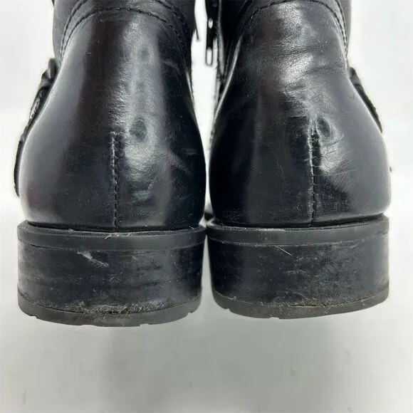 Born Women's Black Leather Ankle Booties Size 7.5 Casual Zip Buckle