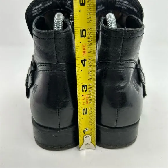 Born Women's Black Leather Ankle Booties Size 7.5 Casual Zip Buckle