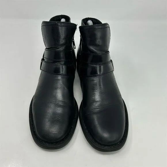Born Women's Black Leather Ankle Booties Size 7.5 Casual Zip Buckle