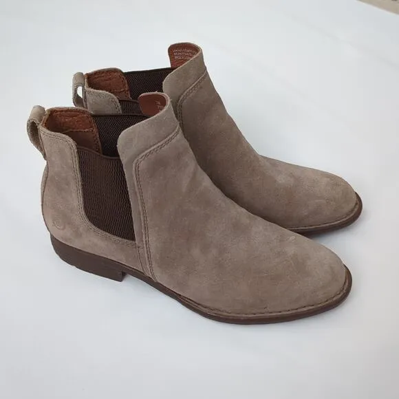Born Women's Shoes Brown Pull On Ankle Bootie Taupe Suede Chelsea Boot 7M NWOT